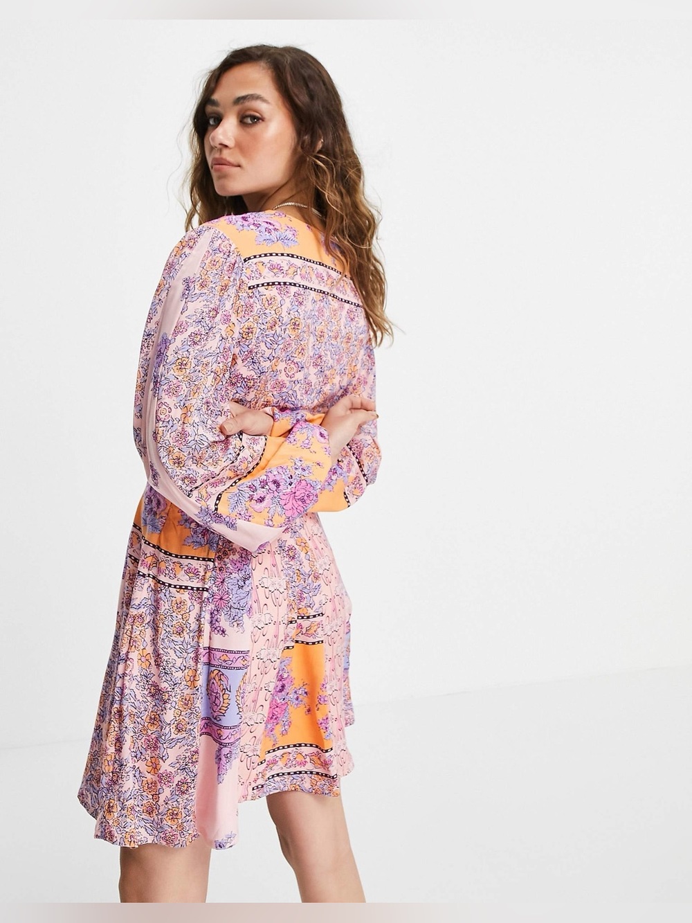 Free People Mixin It Up Mini Dress in Peach Combo - NWT - Picture 3 of 11